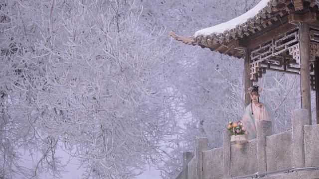 纯情美女古风汉服清秀风韵唯美雪中写真